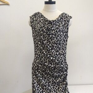 NWT Ann Taylor Black and White animal print Sleeveless Sheath Dress size Small